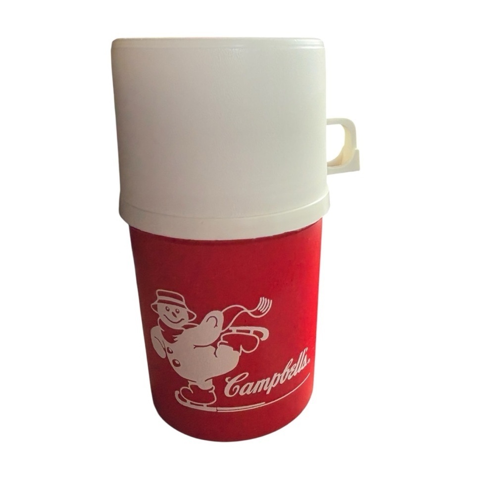 Vintage Campbell's Soup Thermos Ice Skating Snowman Alladinware 7”